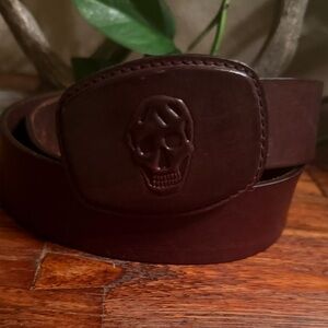 Alexander McQueen Skull Embossed Leather Belt